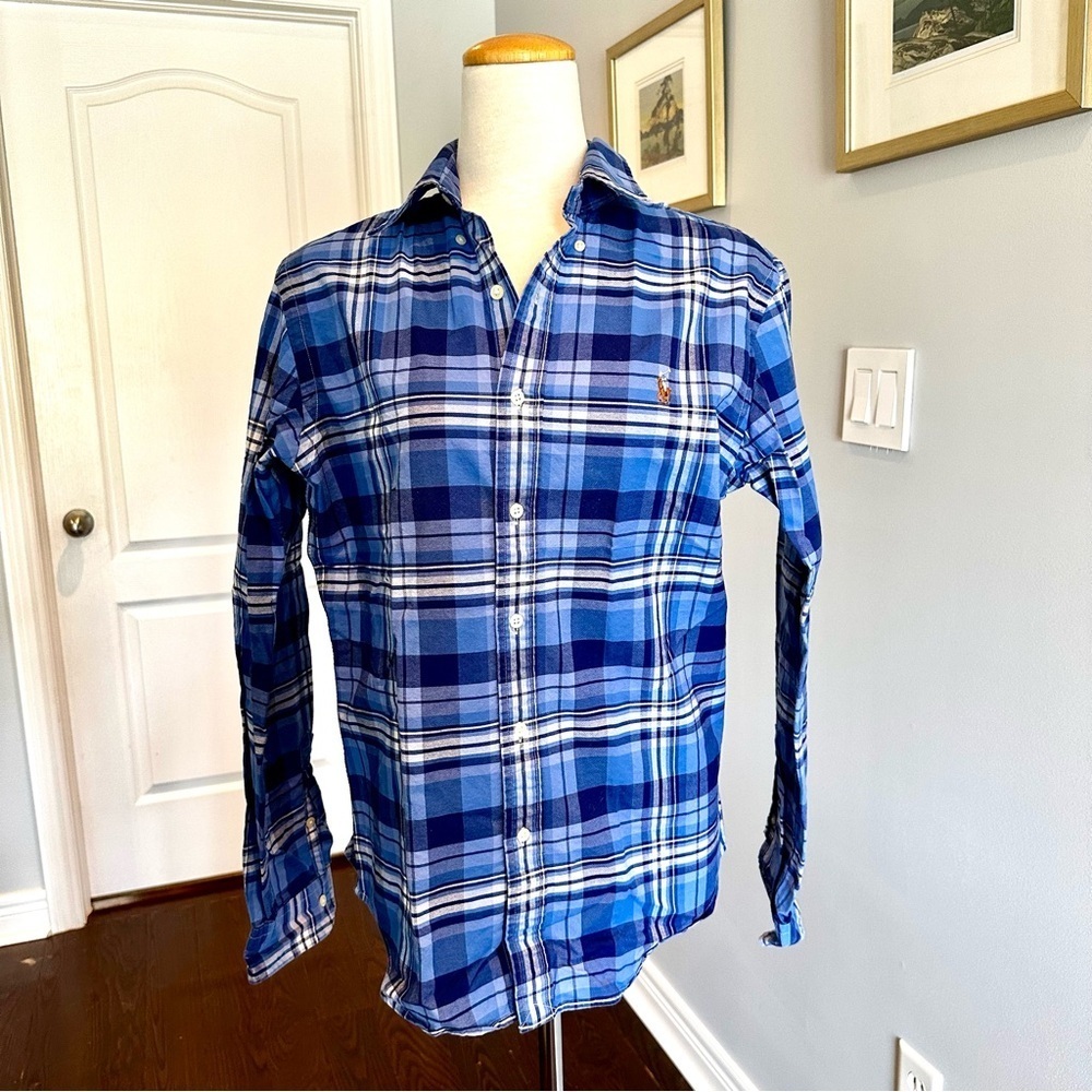 Ralph Lauren Blue Plaid Slim Fit Men's Shirt - Size M